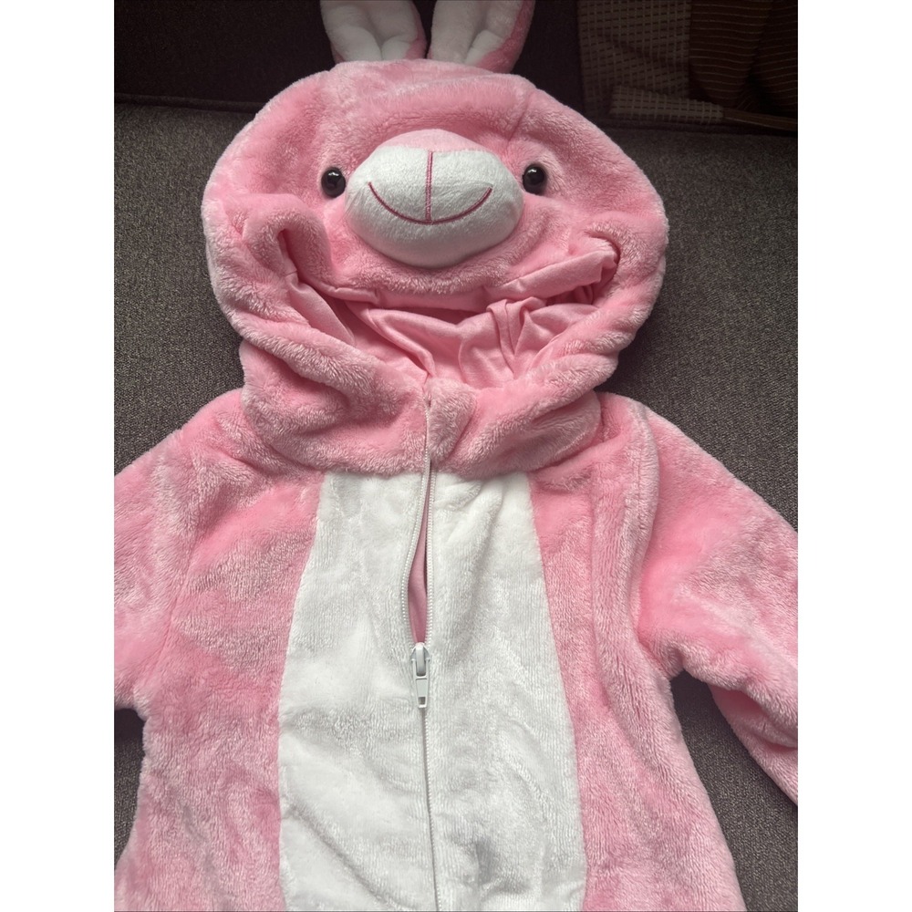 Unbranded Bunny Hooded Romper Infant Size 6-12M Pink Plush One-Piece Costume - Picture 6 of 6